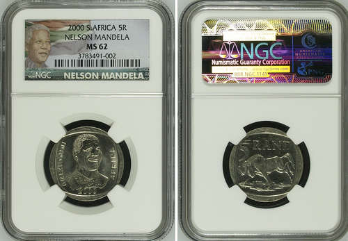 LIMITED EDITION COLOR LABEL !!!! NGC GRADED - MS62 - 2000 MANDELA R5 COIN - BID PER COIN