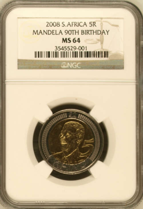 2 x MS64 - NGC GRADED - MANDELA BIRTH DAY 2008 R5 COIN - BID PER COIN
