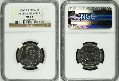MS63 YES HIGH GARDE !!!! NGC GRADED  - 2000 MANDELA R5 COIN