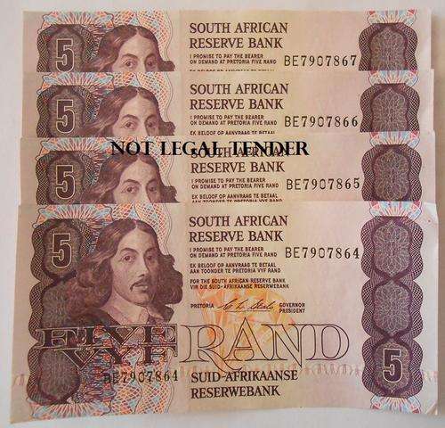 BE SEQUENCE NUMBERS x 4 UNC R5 NOTE - SEE NUMBERS BELOW - TRUE IMAGE - 1 BID FOR ALL