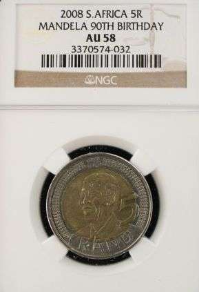 @@@ 2 X AVAILABLE - one bid one coin - NGC GRADING AU58 - MANDELA 2008 R5 COIN @@@