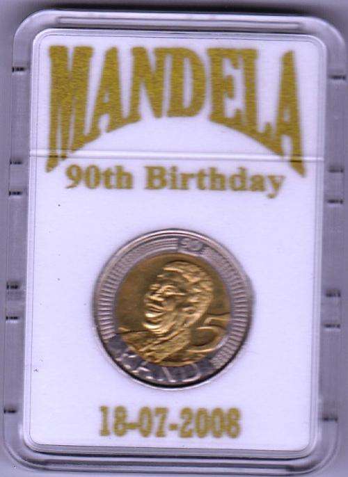 @@ 5 X AVAILABLE - 1 bid 1 coin - MANDELA BIRTHDAY 2008 R5 COIN IN HOLDER @@