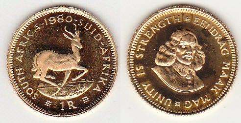 @ 1980 PROOF GOLD COIN - 22kt " R1 " - RARE YEAR @