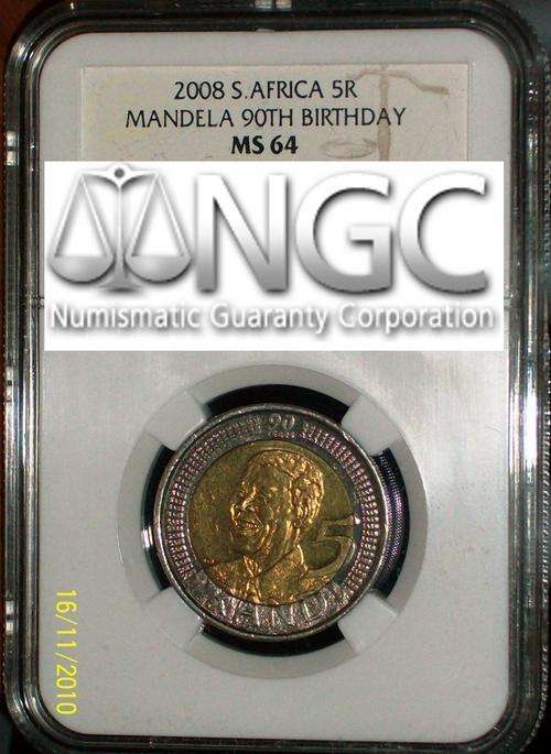 2 X MS64 - NGC GRADED - MANDELA BIRTH DAY 2008 R5 COIN - PRICE PER COIN @@