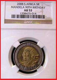 @@ YES !!!! Very Rare Grade NGC AU53 - MANDELA BIRTH DAY 2008 R5 COIN @@