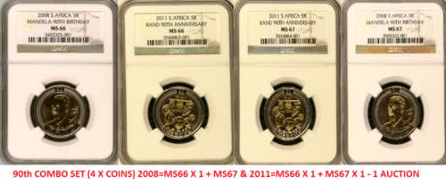 NGC GRADED SET= 2 x MS66 + 2 x MS67 - 90th SARB ANNIVERSARY & MANDELA 90th BIRTHDAY - 1 BID FOR ALL