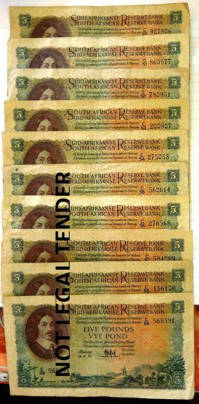 10 X 5 POUND NOTES - MH De KOCK - C - SERIES: C50/51/52/53/54/55/56/57/58/59 - ALL FOR ONE BID