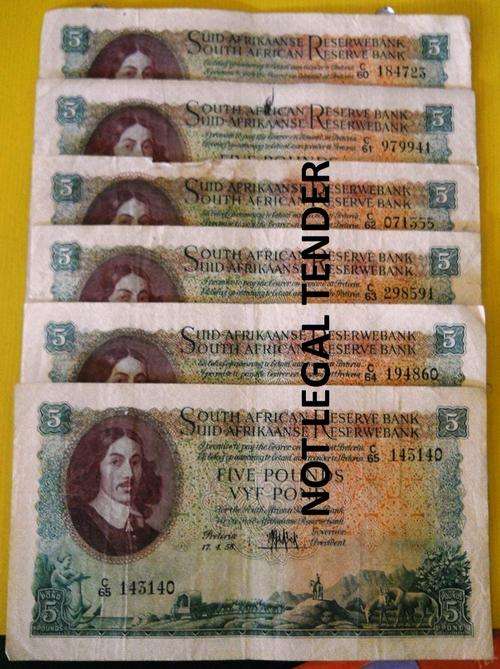 5 X 5 POUND NOTES - MH De KOCK - C - SERIES: C60/61/62/63/64/65 - ALL FOR ONE BID
