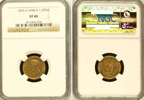 1895 ZAR 1/2 POND - NGC GRADED XF40 - VALUE R25,000 - TRUE IMAGE - 2016466-034