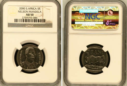 @@ YES !!!! NGC GRADED - AU50 - 2000 MANDELA R5 COIN @@
