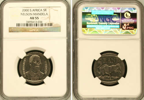 YES !!!! NGC GRADED - 2 X AU55 - 2000 MANDELA R5 COIN - BID PER COIN