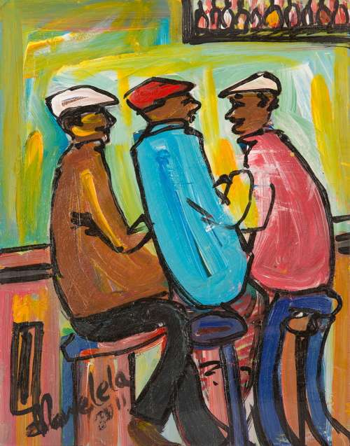 Stanley Mawlelela - Beautiful colourful painting (Dated 2011)