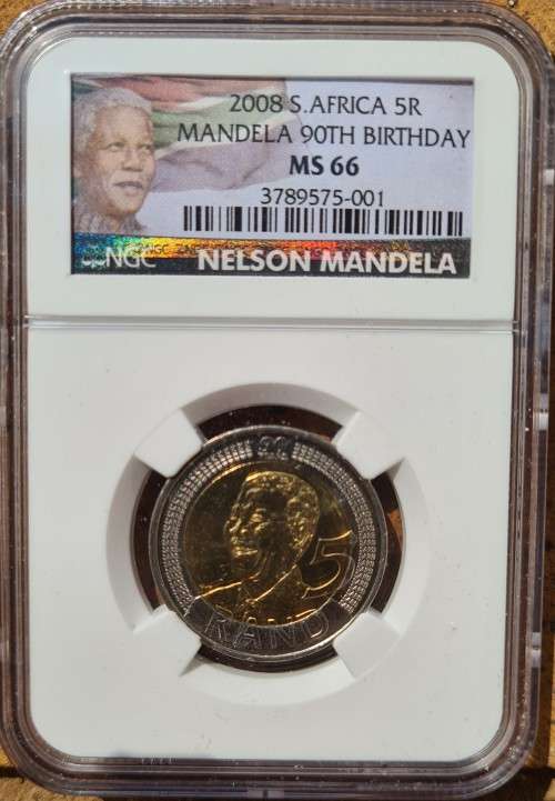 Mandela 90th Birthday NGC Graded MS66 R5 coin - NEW LABEL !!!