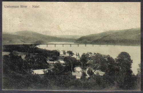 CLASSIC POST CARD 1900's NATAL UMKOMAAS RIVER BLACK/WHITE & COLOUR CANCEL "LOWER UMKOMAAS"