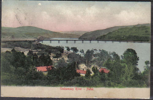 CLASSIC POST CARD 1900's NATAL UMKOMAAS RIVER BLACK/WHITE & COLOUR CANCEL "LOWER UMKOMAAS"