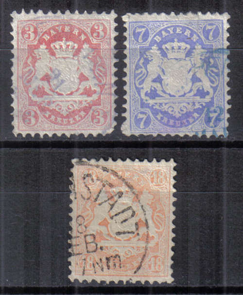 GERMANY CLASSIC STATES BAVERIA ISSUE 1870 MI#23Y/25Ya/27Ya F.U. C/V R404.00 LOOK SCAN