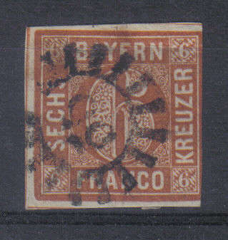 GERMANY CLASSIC STATES BAVARIA ISSUE 1849 MI#4 I F.U. C/V R4.310.00 LOOK SCANS X2