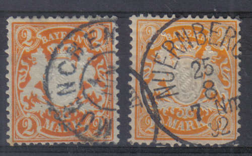 GERMANY CLASSIC STATES BAVARIA ISSUE 1890 MI#64x,y BOTH PAPERS  F.U. C/V R520.00 LOOK SCANS X2