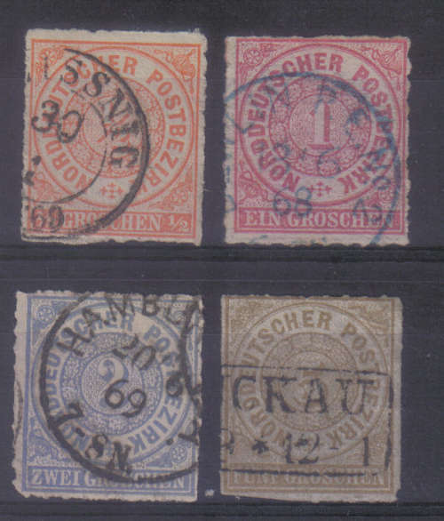 GERMANY CLASSIC STATES NORDDEUTSCHER 1868 ISSUE SHORT SET Mi#3,4,5,6 F.U. LOOK SCAN.