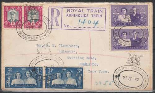 SOUTH AFRICA 1947 ROYAL TOUR WITH SCARCE MALTESE CROSS CANCEL WITH THE CORRECT CACHET SCANS X 2