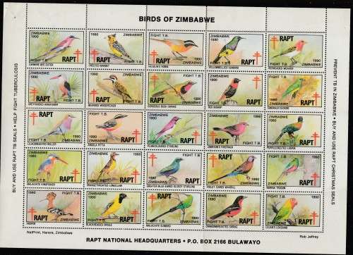 ZIMBABWE 1990 ISSUE FULL SHEET "RAPT" BIRDS OF ZIMBABWE MINT** LOOK SCAN