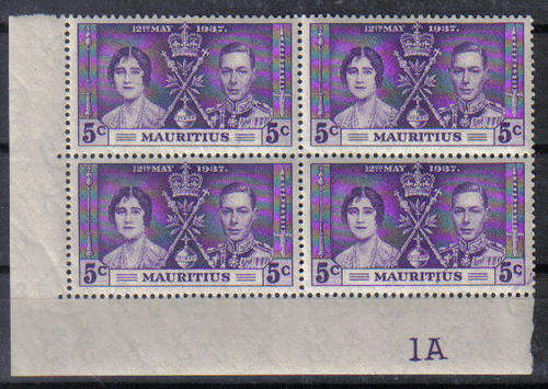 MAURITIUS GVI CORRONATION MINT CONTROL BLOCK WITH VARIETIES RARE LOOK BELOW!!!