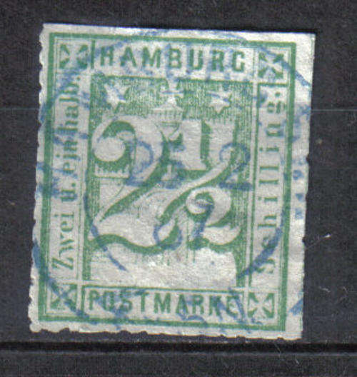 GERMANY CLASSIC STATES HAMBURG 1864 ISSUE F.U. Mi#14II C/V R510.00 LOOK BELOW