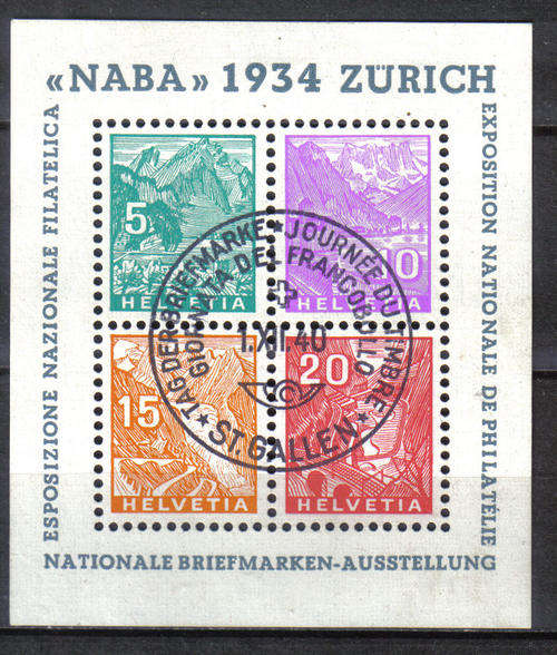 SWITZERLAND 1934 BLOCK1 "MINI SHEET" F.U. VERY SCARCE/RARE INVESTMENT C/V R11,300.00 LOOK BELOW