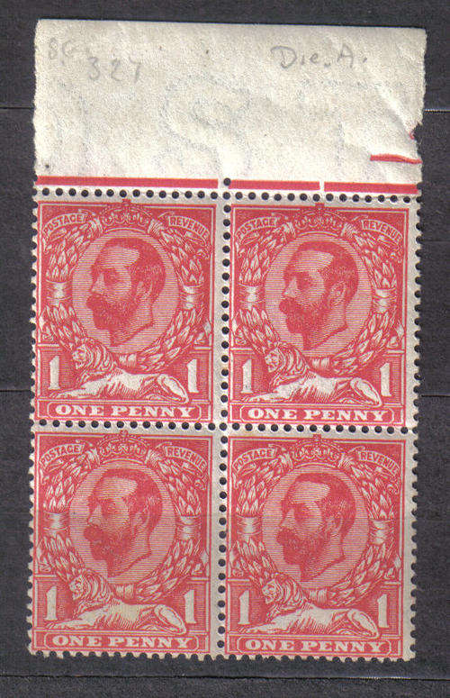 GREAT BRITAIN GV 1911 ISSUE SG#327A BLOCK OF 4 MINT** C/V R420.00++++ LOOK BELOW