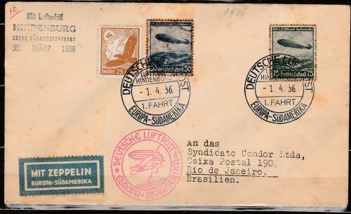 GERMAN REICH ZEPPELIN COVER FROM GERMANY TO BRAZIL"NORTH AMERICAN FLIGHT" HINDENBURG SHIP LOOK SCAN