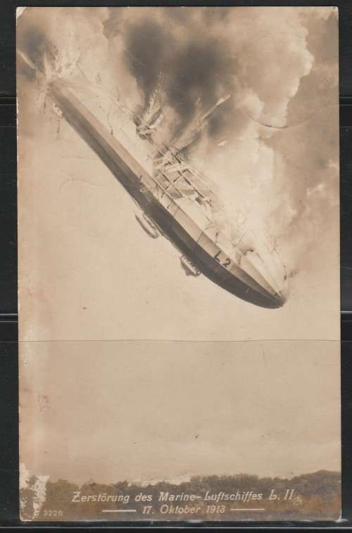 GERMAN ZEPPELIN L II IN FLAMES SHOT DOWN OVER ENGLAND WWI LOOK SCANS X 3