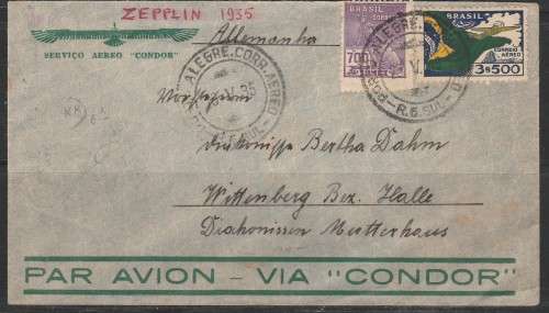 BRAZIL TO GERMANY WURTTEMBURG 1935 ZEPPELIN FLIGHT CACHETS APPLIED LOOK SCAN X 2