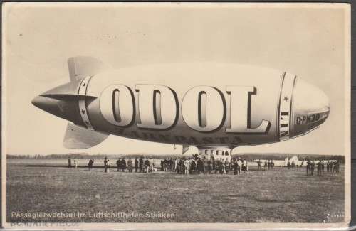 GERMANY DARMSTADT 1933 ISSUE ADVERTISING "ODOL" ZEPPELIN AIR SHIP TO FRANKFURT SIGNED SCARCE SCAN X2