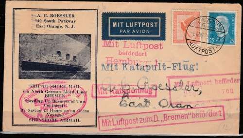 GERMANY TO USA 1st CATAPULT FLIGHT TO USA 1929 ISSUE COVER WITH CACHETS LOOK SCAN X 2
