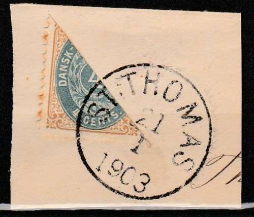 DANISH WEST INDIES DIAGONALE BISECT ON LARGE PIECE CANCEL ST. THOMAS. C/V R???? LOOK SCAN