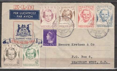 NETHERLANDS 1946 FLIGHT COVER FRANKED FULL SET "VOOR HET KIND" PLUS LETTER ON GOODWILL FLIGHT