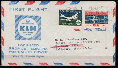 NETHERLANDS 1st FLIGHT LOCKHEED 1959 TO SOUTH AFRICA PLUS INSERT VIA CAIRO LOOK SCANS X3