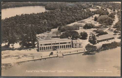 POST CARD  PHOTO AERIAL VIEW ISLAND HOTEL ISIPINGO NATAL MAILED ISIPINGO BEACH LOOK SCAN X 2