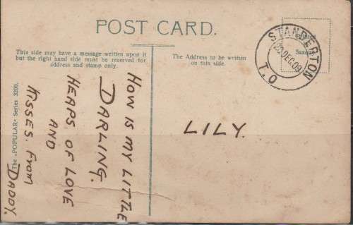 PICTURE POST CARD SHOWING POST MARK STANDERTON T-O 1909 TRAVELLING OFFICE DIFFICULT LOOK SCAN X 2