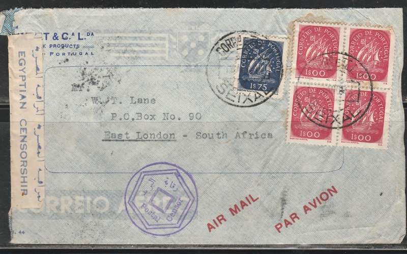 PORTUGAL CENSORED COVER TO SOUTH AFRICA AND ONLY CENSORED IN EGYPT LOOK SCAN X 2
