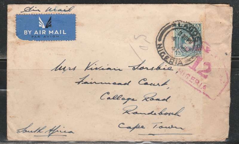 NIGERIA COVER TO SOUTH AFRICA WITH CENSOR TAB AND STRIKE APPLIED IN NIGERIA  LOOK SCAN X 2