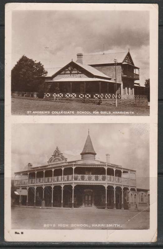 A PHOTO POST CARD SHOWING BOYS AND GIRLS HIGH SCHOOLS IN HARRISMAITH 1915  LOOK SCANS X 2