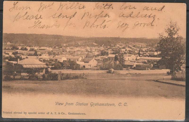 A PICTURE  POST CARD SHOWING A VIEW FROM STATION GRAHAMSTOWN USED LOOK SCANS X 2