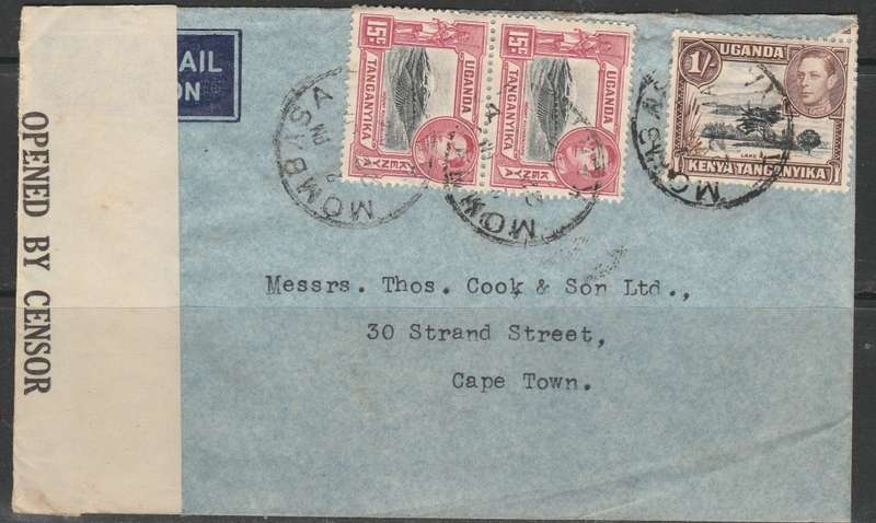 MOMBASA TO CAPE TOWN 1942 CENSORED COVER WITH TAB LOOK SCAN X 2
