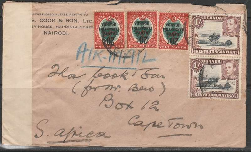 NAIROBI TO CAPE TOWN 1941? CENSORED COVER WITH TAB LOOK SCAN X 2