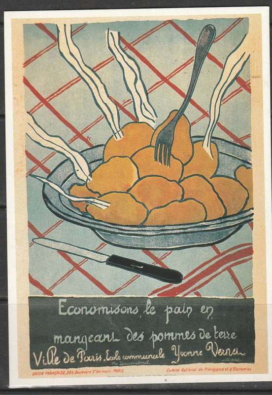 COLOUR POST CARD A VICHY FRENCH POSTER ENCOURAGING THE SUBSTITUTION OF BREAD BY POTATOES LOOK SCAN