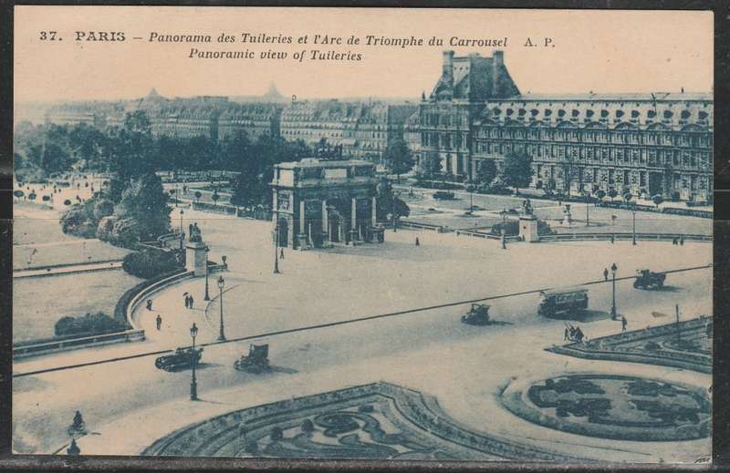 A PICTURE POST CARD SHOWING PANORAMIC VIEW OF TUILERIES PARIS LOOK SCAN X 2