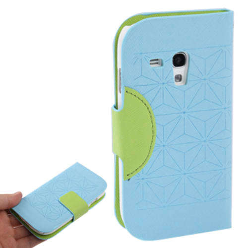 Green and Blue Wallet Case for Samsung S3 mini (I8190) + Lanyard + Screen Protector