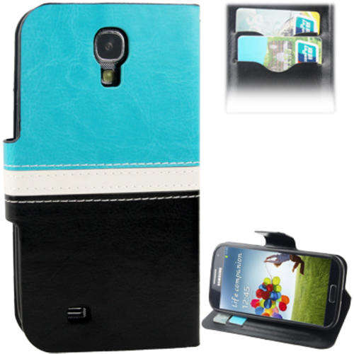 Blue, White and Black Wallet Case for Samsung S4 (I9500) + Matte Screen Protector