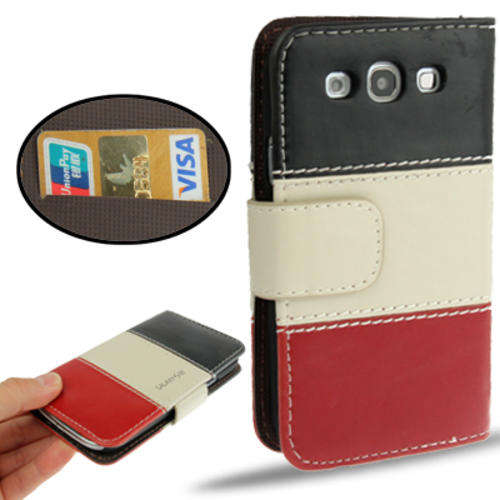 Black,White and Red wallet case for Samsung S3(I9300) + OTG Cable